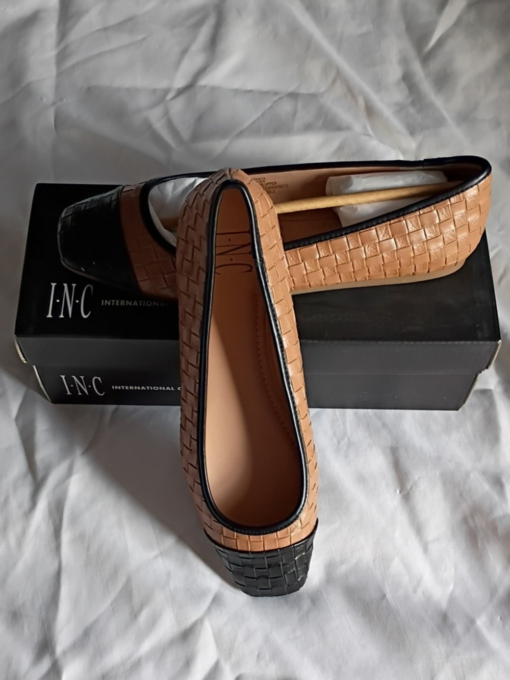 INC International Concepts Tan and Black Woven Ballet Flats
